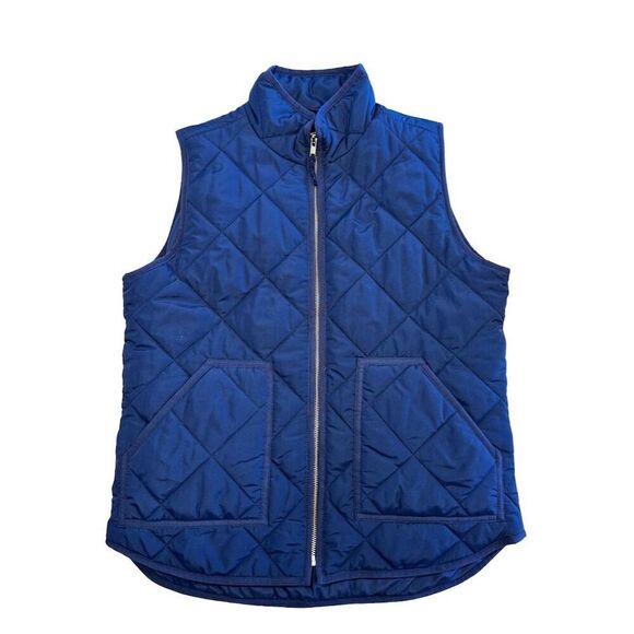 J. Crew Women's Quilted Vest Blue Size M Full Zip High Neck‎ - Picture 1 of 6